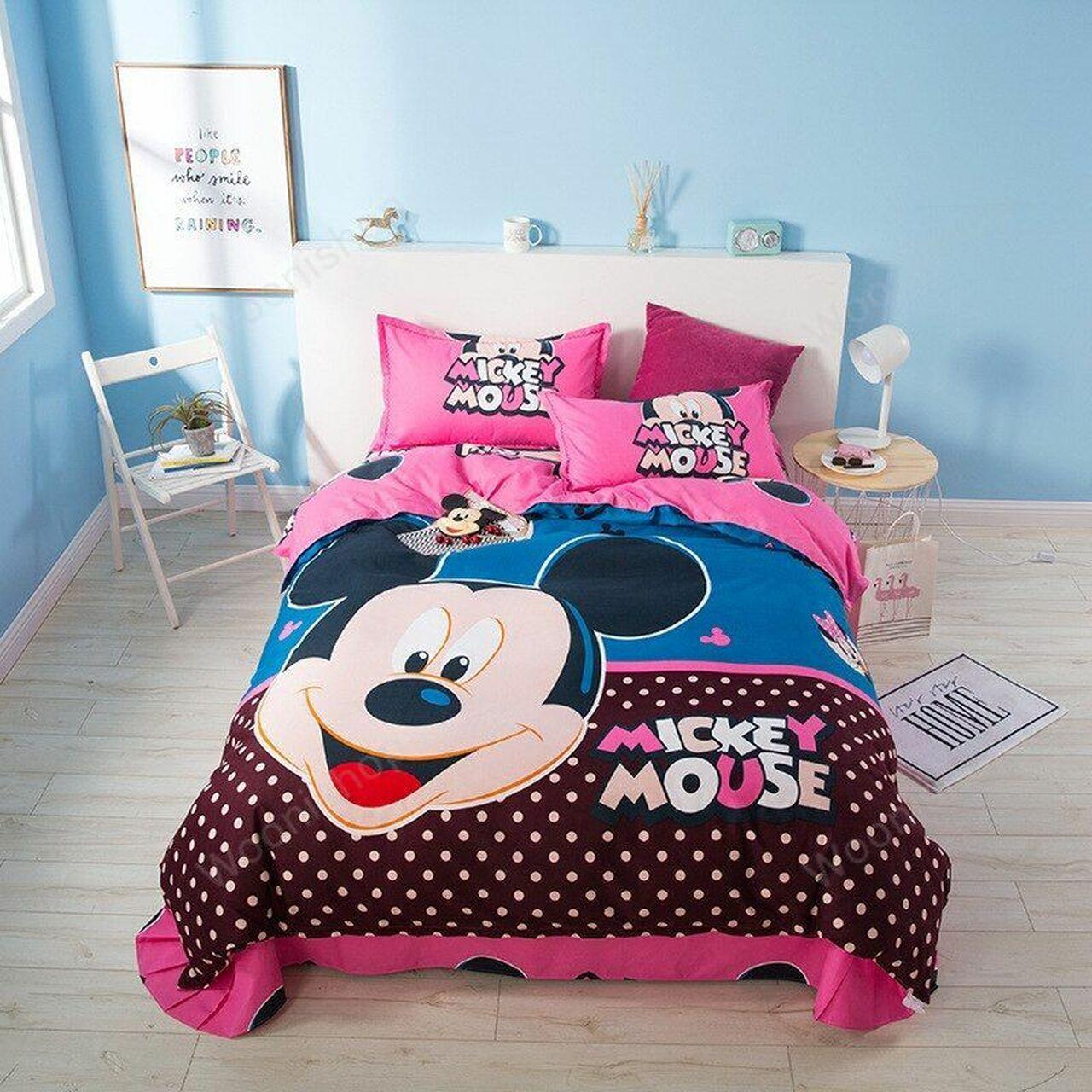 Disney Pink Mickey Mouses Girls Childrens Bedsheetet 3/4Pcs Beautiful Decor For Disney Fan Bedding Set Duvet Cover Meaningful Gift For Love