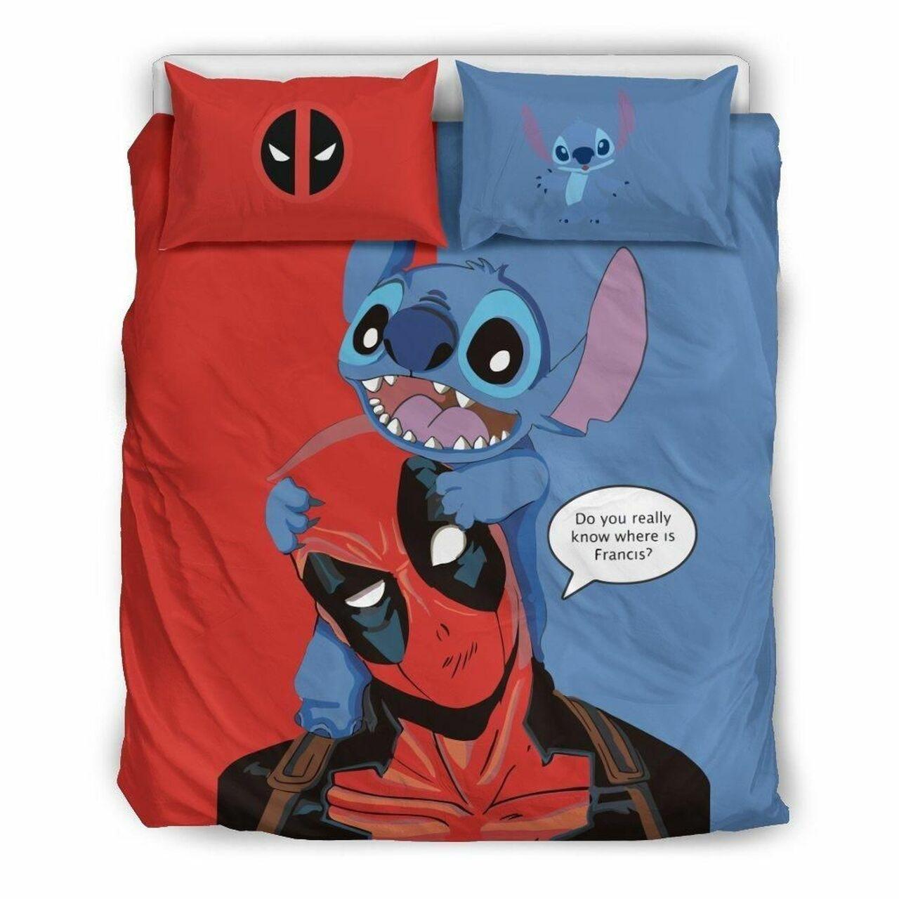 Stitch & Deadpool Disney 11 Beautiful Decor For Disney Fan Bedding Set Duvet Cover Meaningful Gift For Love