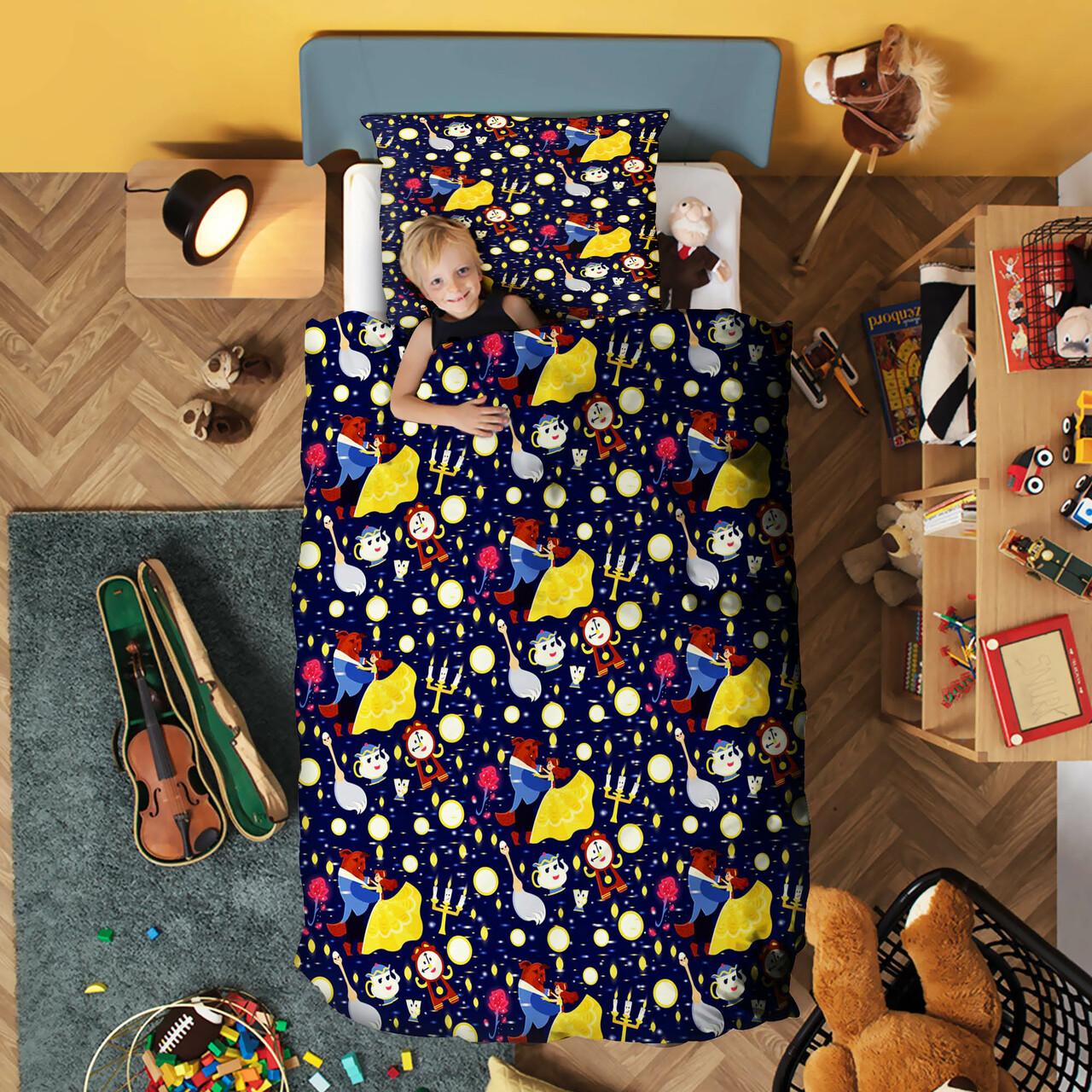 Beauty And The Beast Pattern Kid And Pillowcaseet Amazing Disney Room Decor Bedding Set Duvet Cover Meaningful Gift For Kids Friend Family Member Holiday Gift