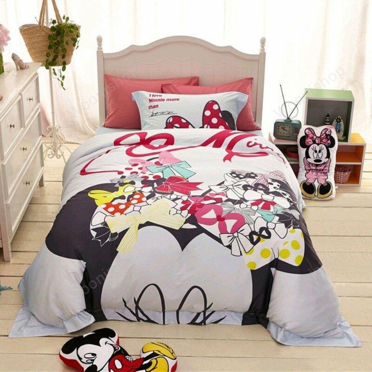 Disney 3D Minnie Mickey Mouse Thicks Children Beautiful Decor For Disney Fan Bedding Set Duvet Cover Meaningful Gift For Love