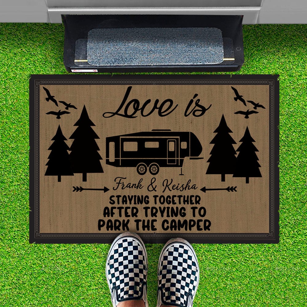 Love Is Staying Together Parking The Camper Custom Rv Camping Doormats 