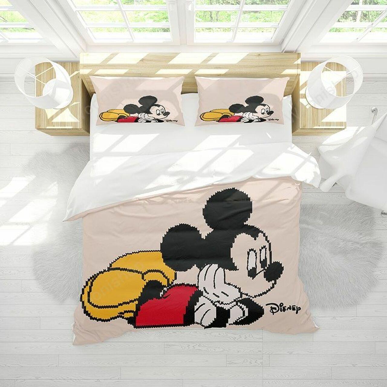 Light Champagne Mickey Mouse Amazing Disney Room Decor Bedding Set Duvet Cover With Pillowcase Meaningful Gift For Holiday Season