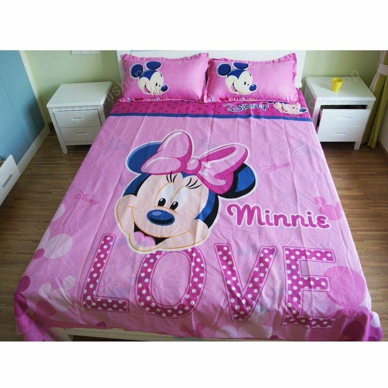 Disney Lovely Pink Minnie Mouse Winnie Beautiful Decor For Disney Fan Bedding Set Duvet Cover Meaningful Gift For Love