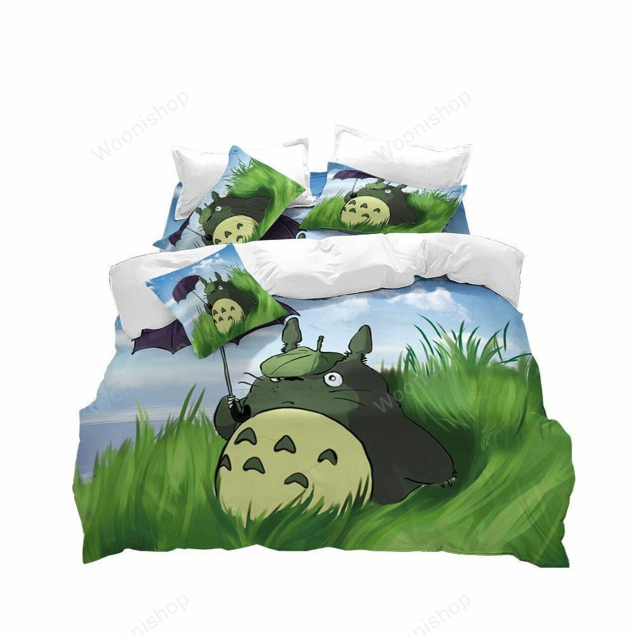 Japanese Anime Cartoon Totoro Green Lawnet Anime Amazing Gift Bedding Set Duvet Cover With Pillowcase Special Gift For Anime Ghibli Lover