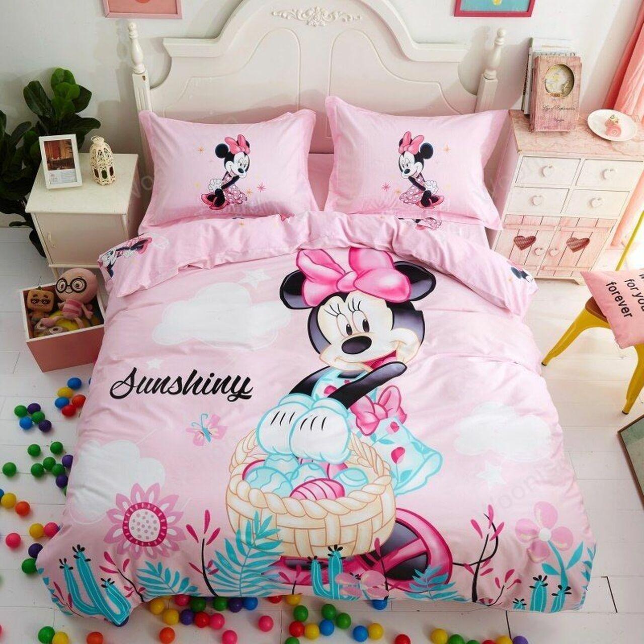 Disney Cartoon Light Pink Minnie Mousepring Beautiful Decor For Disney Fan Bedding Set Duvet Cover Meaningful Gift For Love