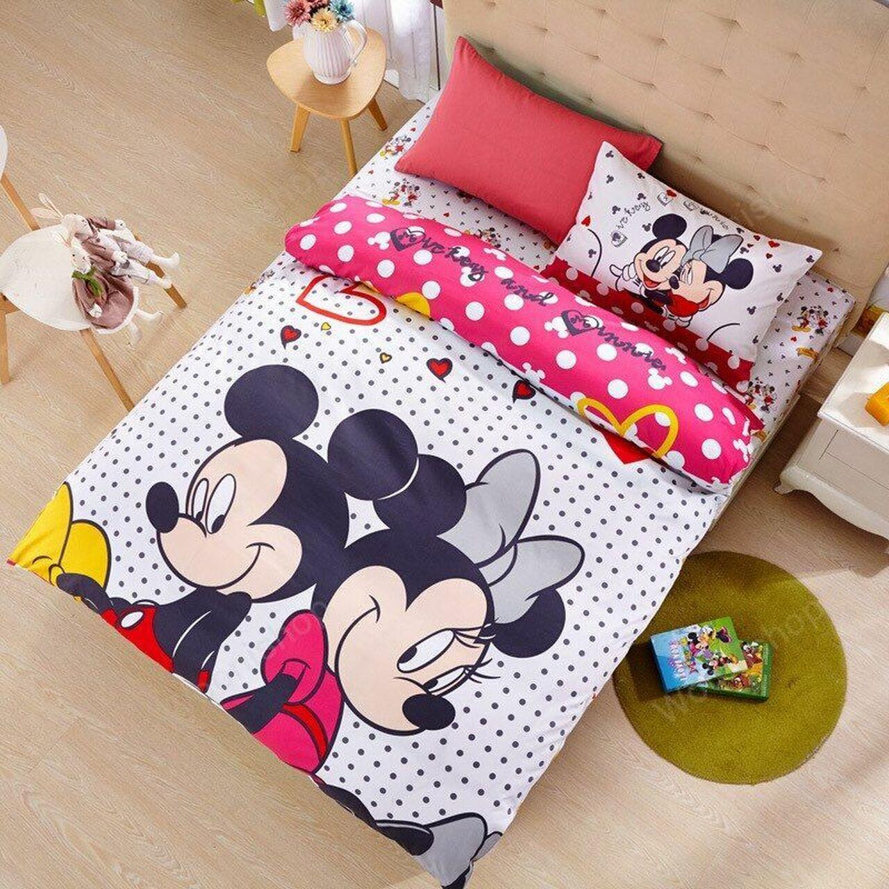 Disney Hot Pink Dot Mickey Minnie Mouses Girls Childrens Beautiful Decor For Disney Fan Bedding Set Duvet Cover Meaningful Gift For Love