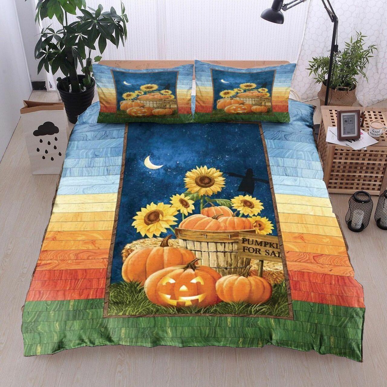 Pumpkin Sunflower Halloween All Over Prints Stunning Room Decoration Bedding Set Duvet Cover Gift For Halloween Season