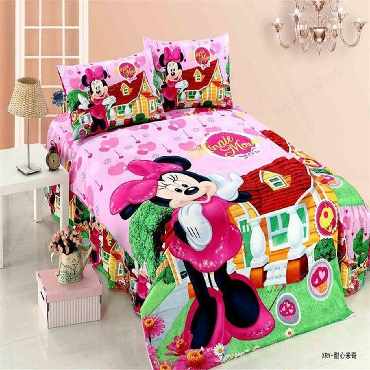 Pink Minnie Mouse Setingle Amazing Disney Room Decor Bedding Set Duvet Cover With Pillowcase Meaningful Gift For Holiday Season