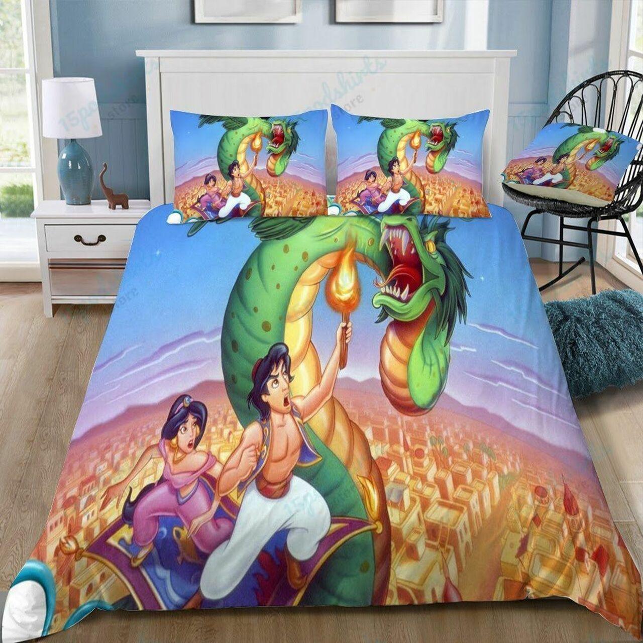 Disney Aladdin And Jasmine 13 Beautiful Decor For Disney Fan Bedding Set Duvet Cover Meaningful Gift For Love