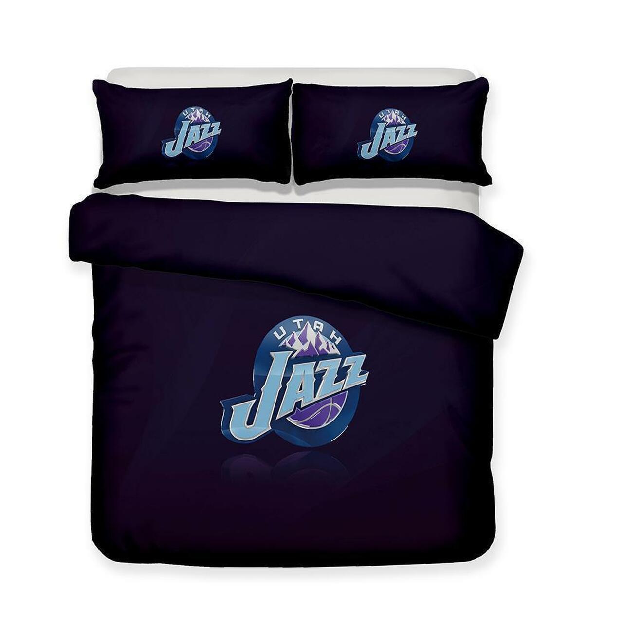 Nba Purple Utah Jazz Logos Bohemian Bedding Set Duvet Cover Basketball Home Decor For Fans