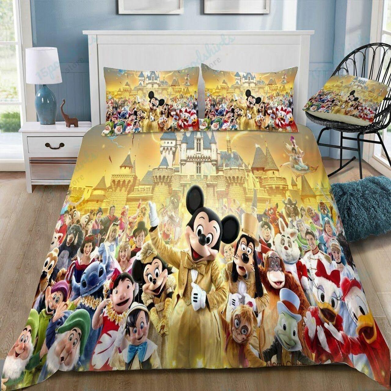 Disney Mickey Mouse And Castle 15 Beautiful Decor For Disney Fan Bedding Set Duvet Cover Meaningful Gift For Love