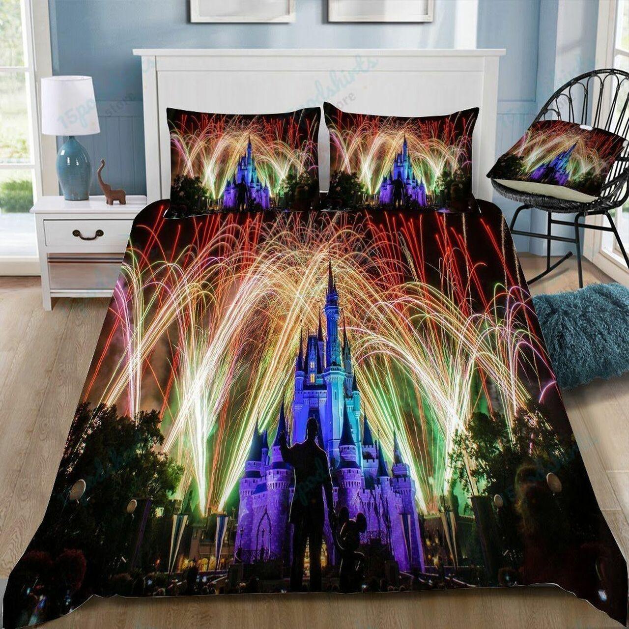 Disney Castle In Firework 400 Beautiful Decor For Disney Fan Bedding Set Duvet Cover Meaningful Gift For Love