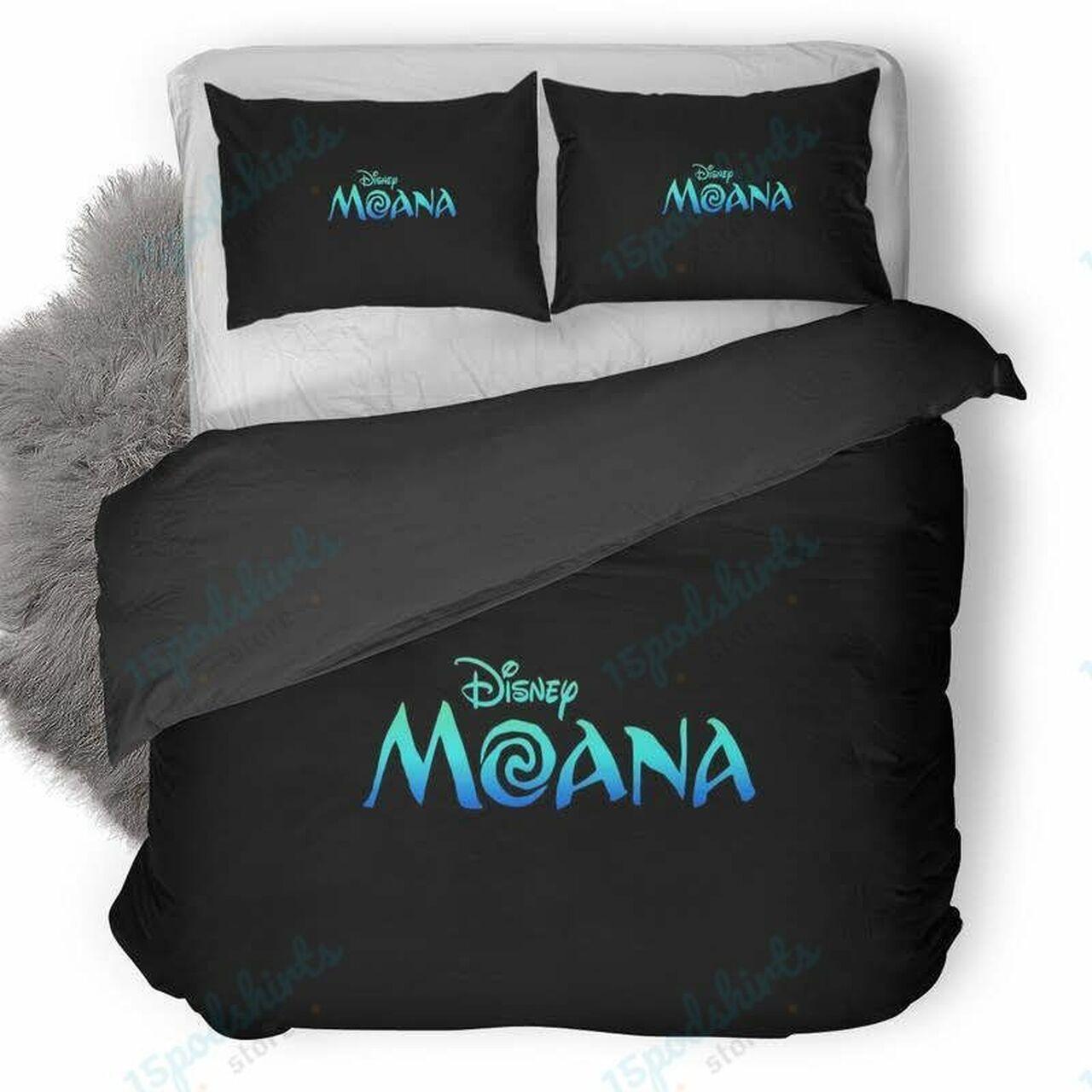 Disney Moana Logo Background Beautiful Decor For Disney Fan Bedding Set Duvet Cover Meaningful Gift For Love