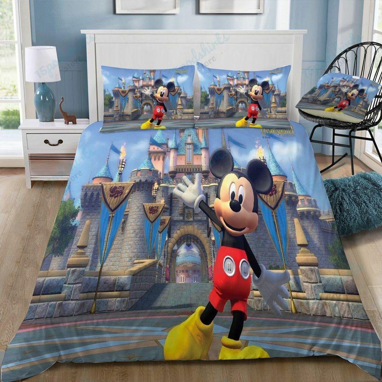 Disney Mickey Mouse And Castle 18 Beautiful Decor For Disney Fan Bedding Set Duvet Cover Meaningful Gift For Love