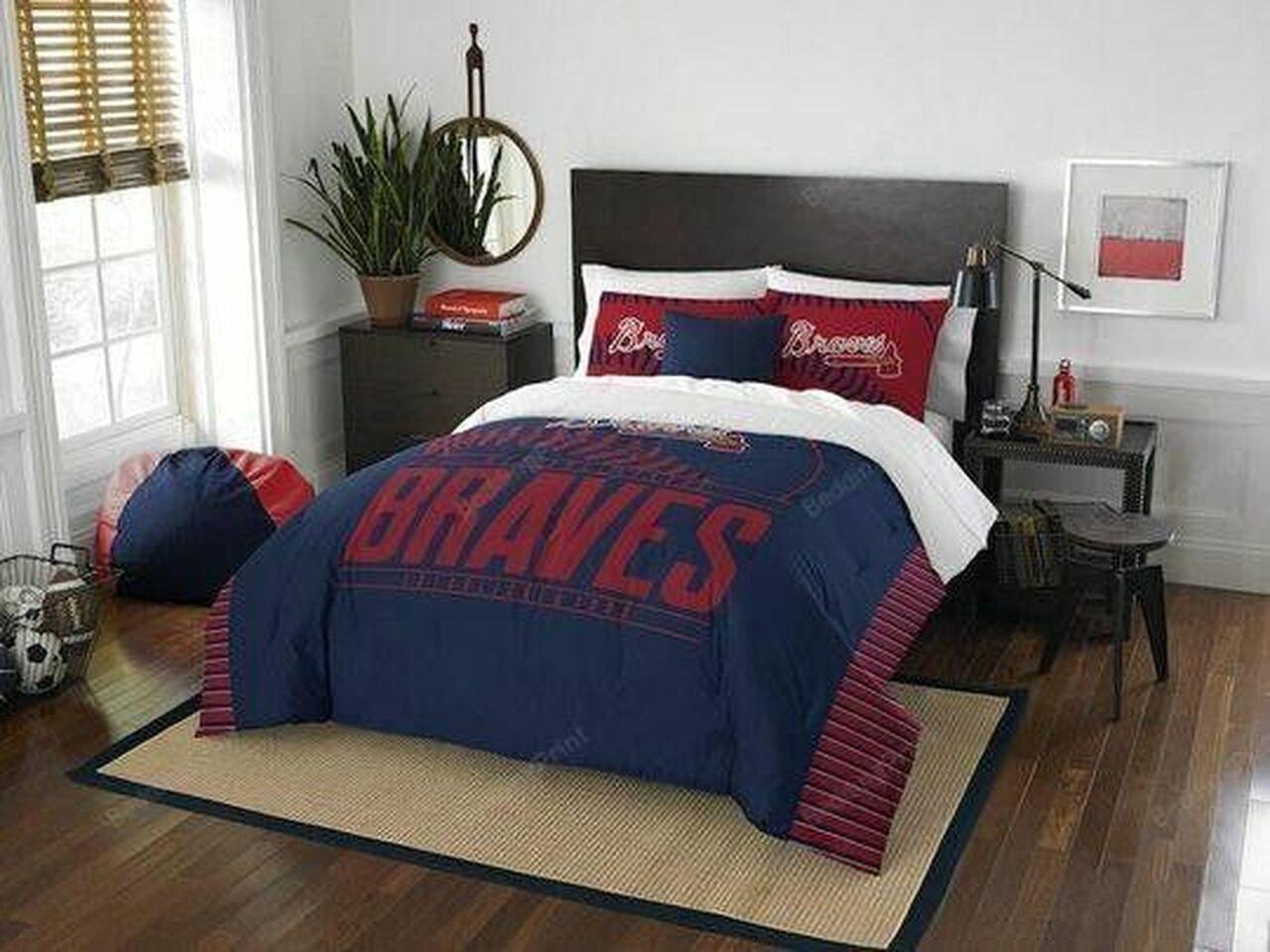 Atlanta Braves Halloween And Christmas MLB Bedding Set Duvet Cover For Disney Fan Meaningful Gift For Baseball Fans And Family Members