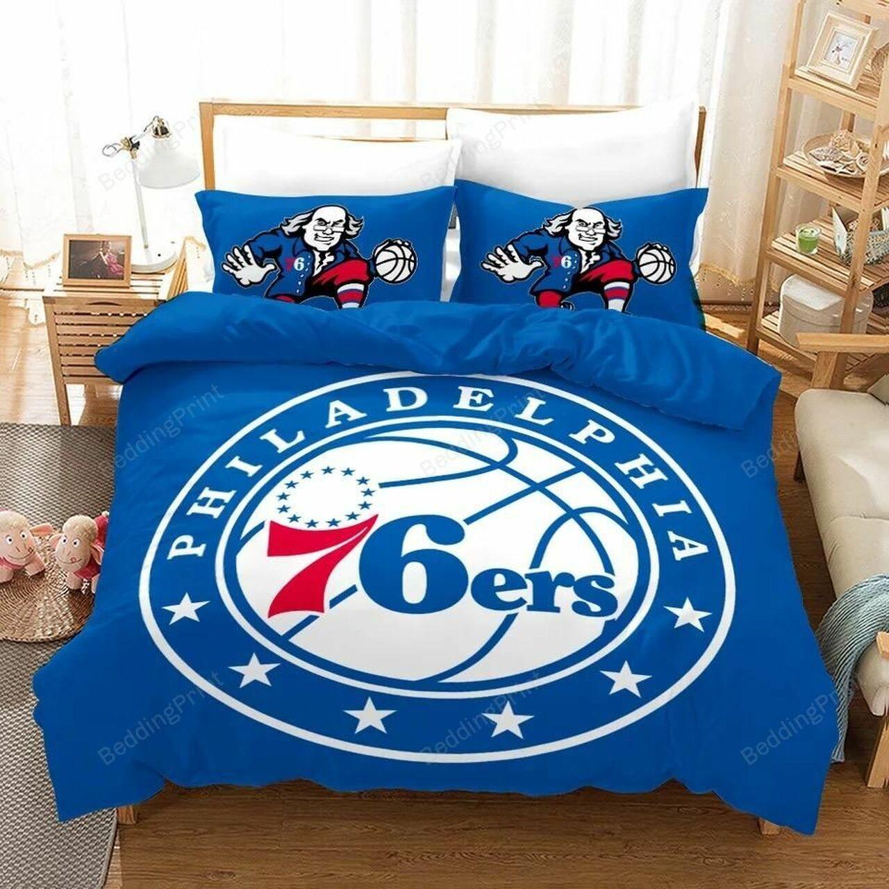 Nba Philadelphia 76Ers Basketball Logo Bedding Set Duvet Cover Basketball Home Decor For Fans