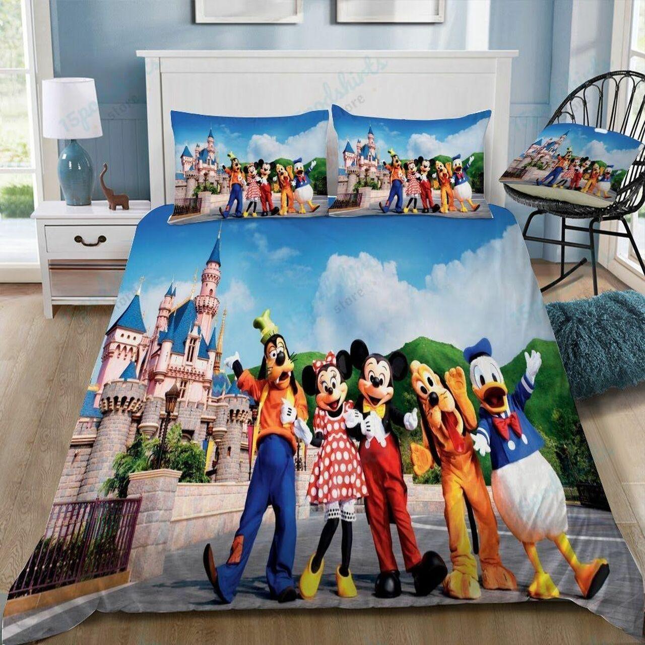 Disney Mickey Mouse And Castle 2 Beautiful Decor For Disney Fan Bedding Set Duvet Cover Meaningful Gift For Love