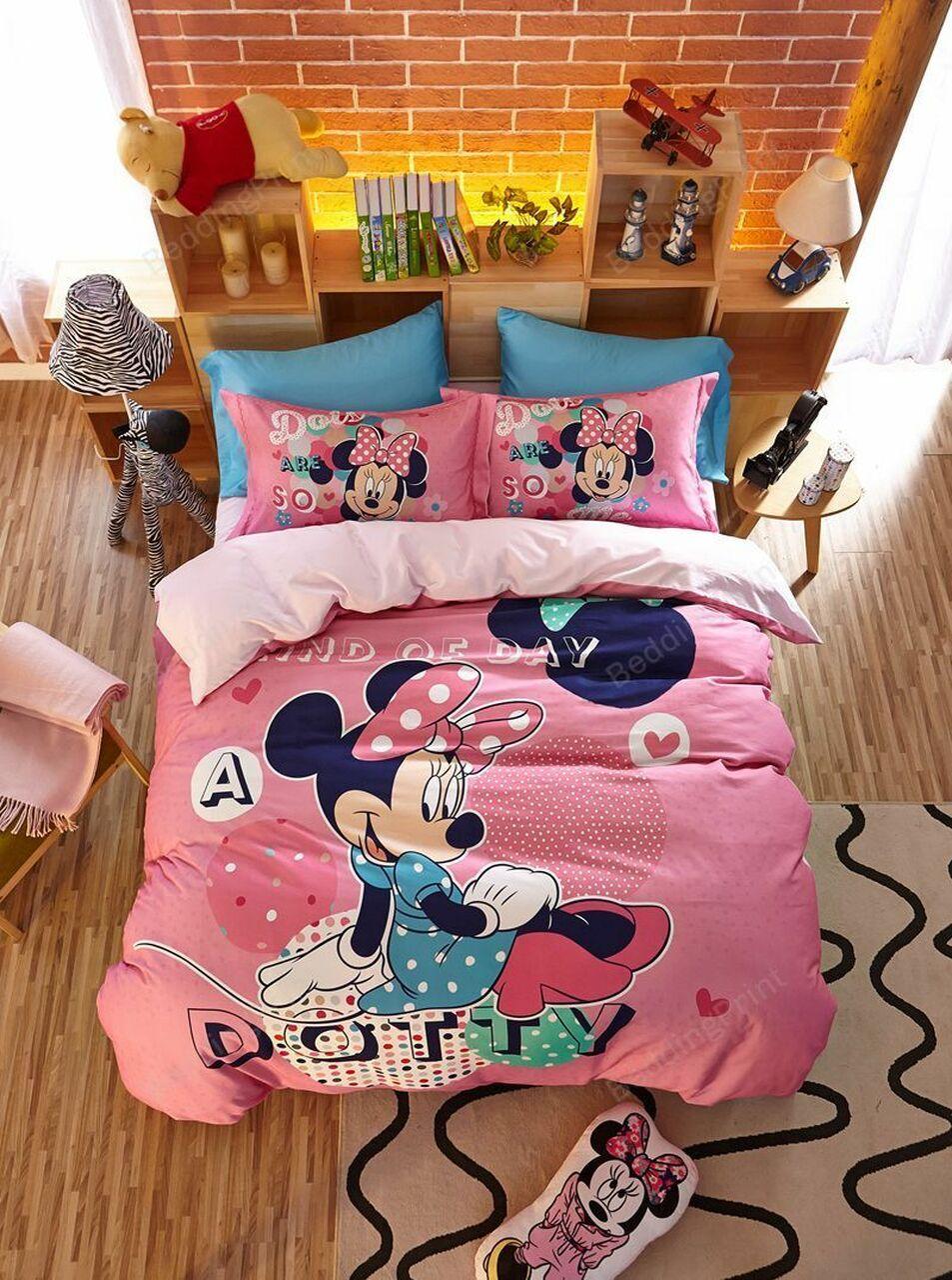 Dotty Minnie Mouse Amazing Disney Room Decor Bedding Set Duvet Cover With Pillowcase Meaningful Gift For Holiday Season