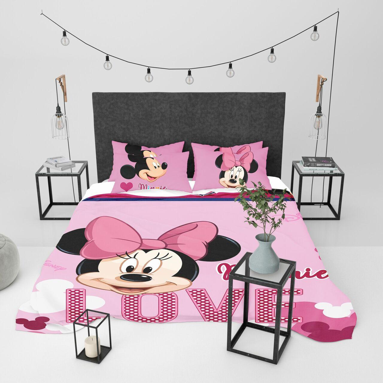 Minnie Mouse Face Love Amazing Disney Room Decor Bedding Set Duvet Cover With Pillowcase Meaningful Gift For Holiday Season