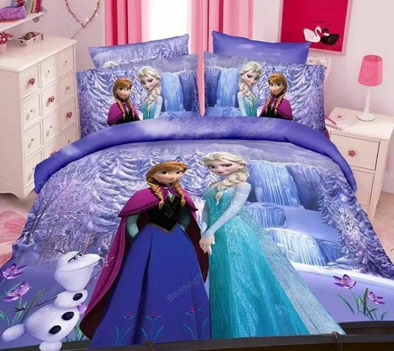Elsa And Anna Frozen Cartoon Duvetet Amazing Disney Room Decor Bedding Set Duvet Cover With Pillowcase Meaningful Gift For Kids Friend Family Member Holiday Gift