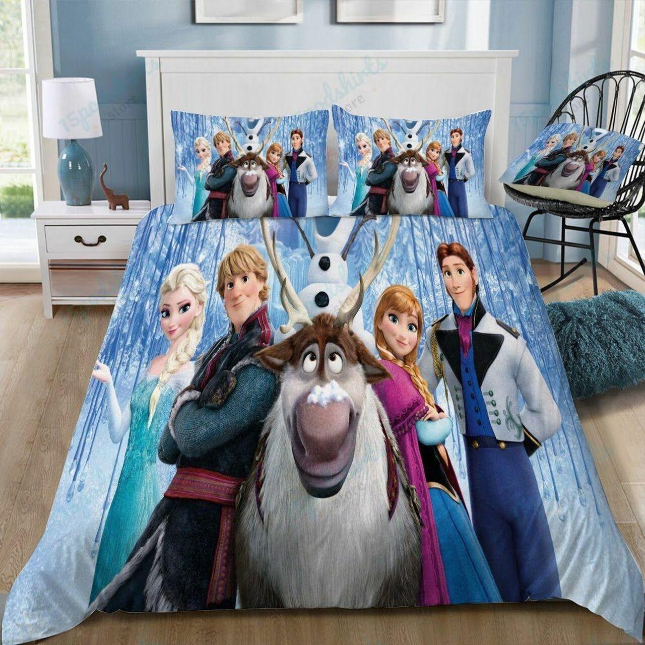 Disney Frozen Main Characters 3 Beautiful Decor For Disney Fan Bedding Set Duvet Cover Meaningful Gift For Love