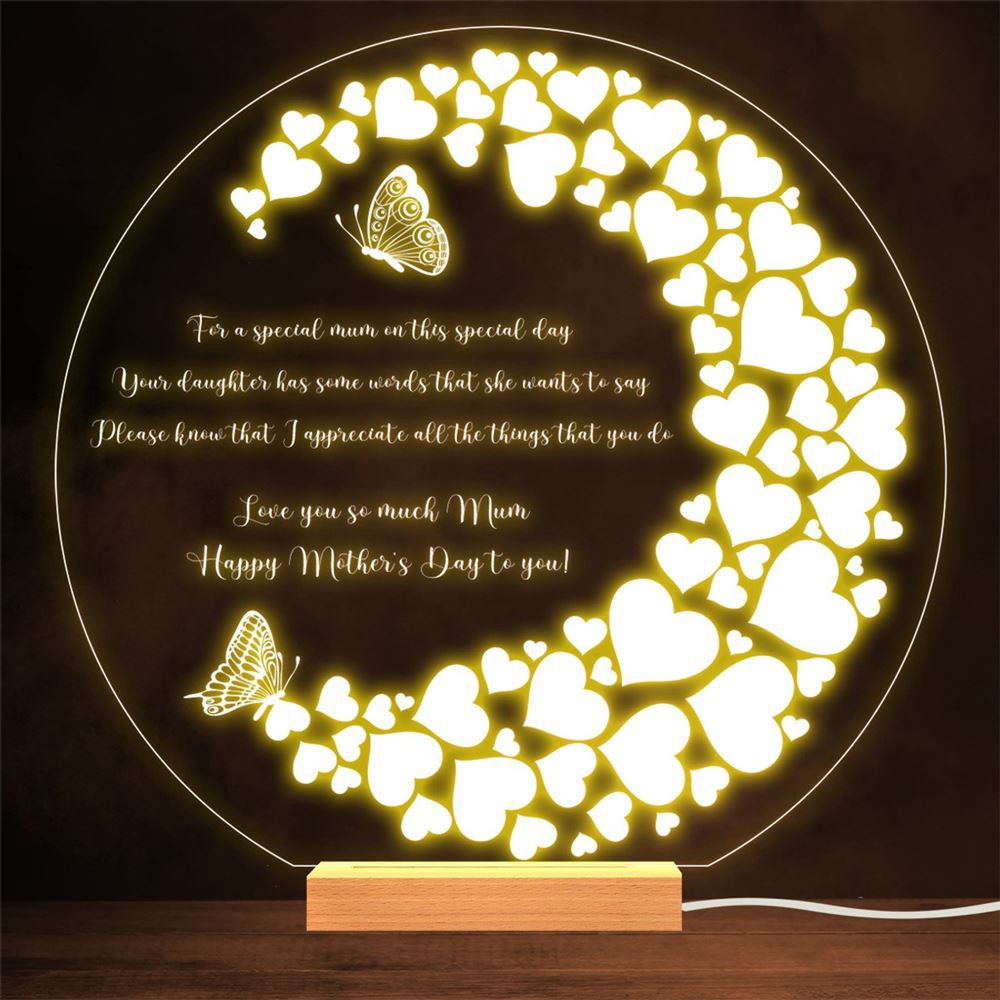 Butterflies Poem For Mother Happy Mother Day Gift Night Light, Mother Day Lamp, Mother Day Led Lights