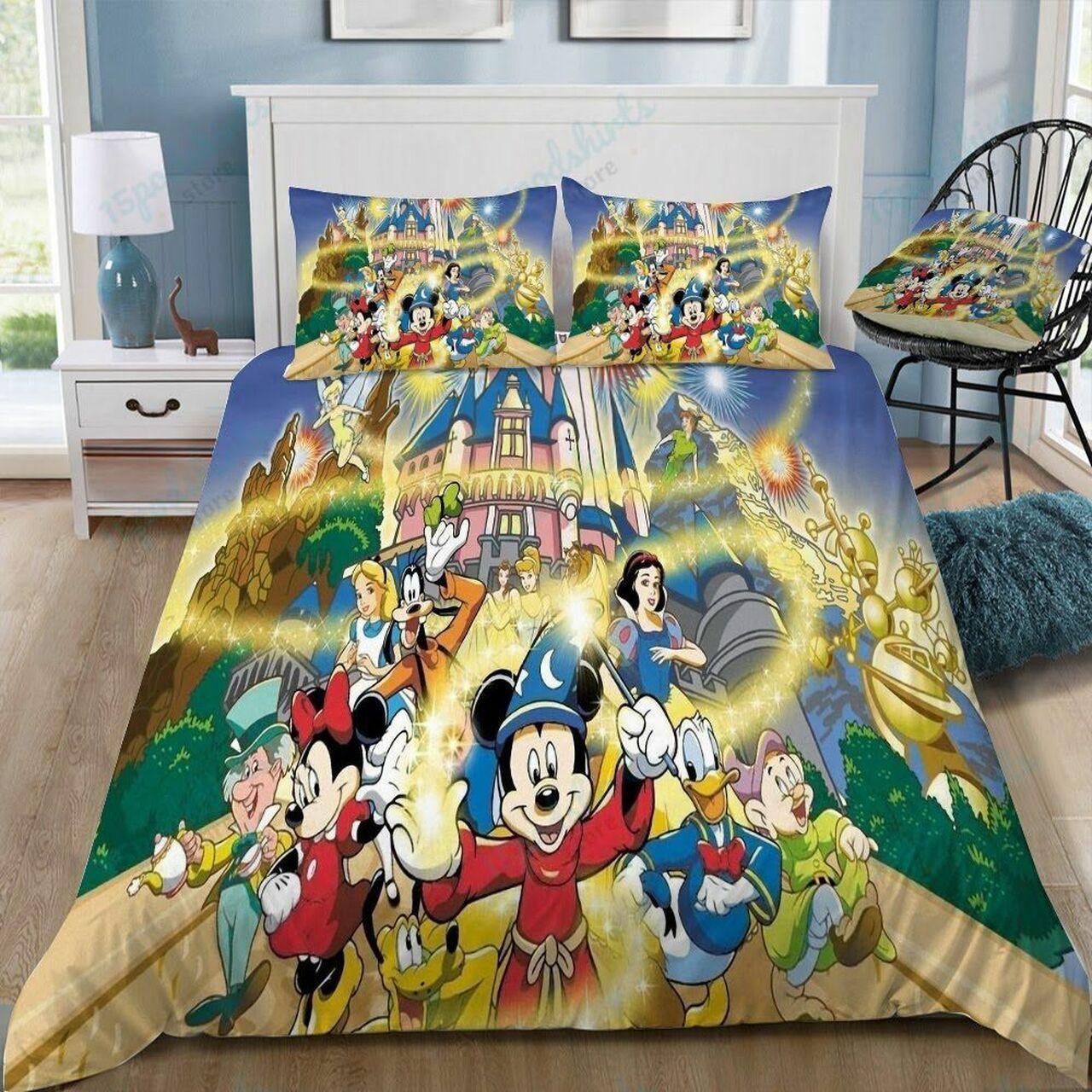 Disney Mickey Mouse And Castle 20 Beautiful Decor For Disney Fan Bedding Set Duvet Cover Meaningful Gift For Love