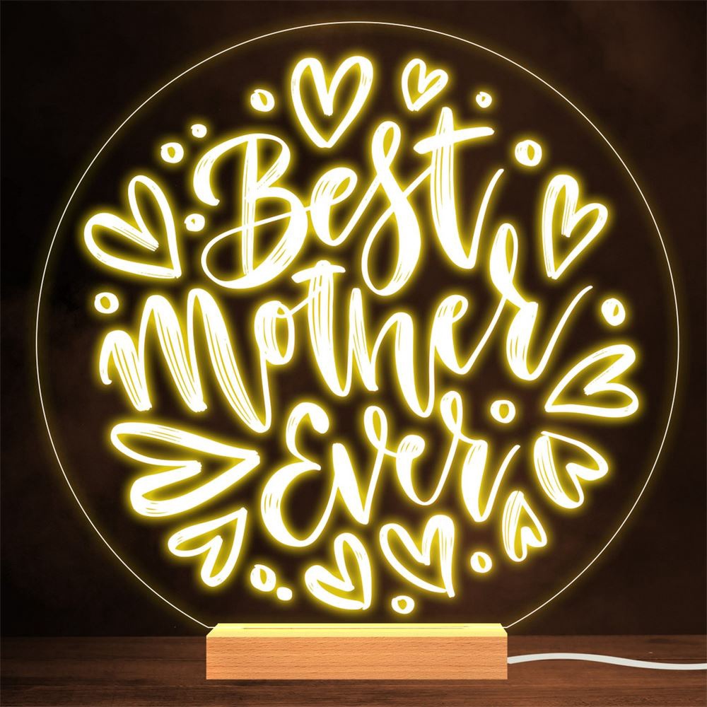 Best Mother Ever Hand Lettering Gift Lamp Night Light, Mother Day Lamp, Mother Day Led Lights