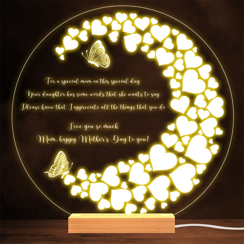 Butterflies And Hearts Poem For mother Gift Lamp Night Light, Mother Day Lamp, Mother Day Led Lights