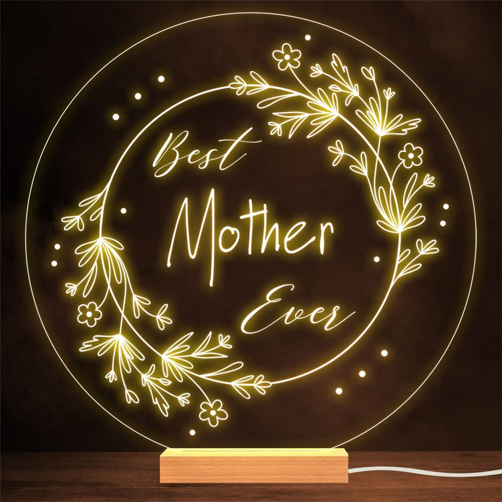Best Mother Ever Line Art Wildflower Mother Day Gift Night Light, Mother Day Lamp, Mother Day Led Lights