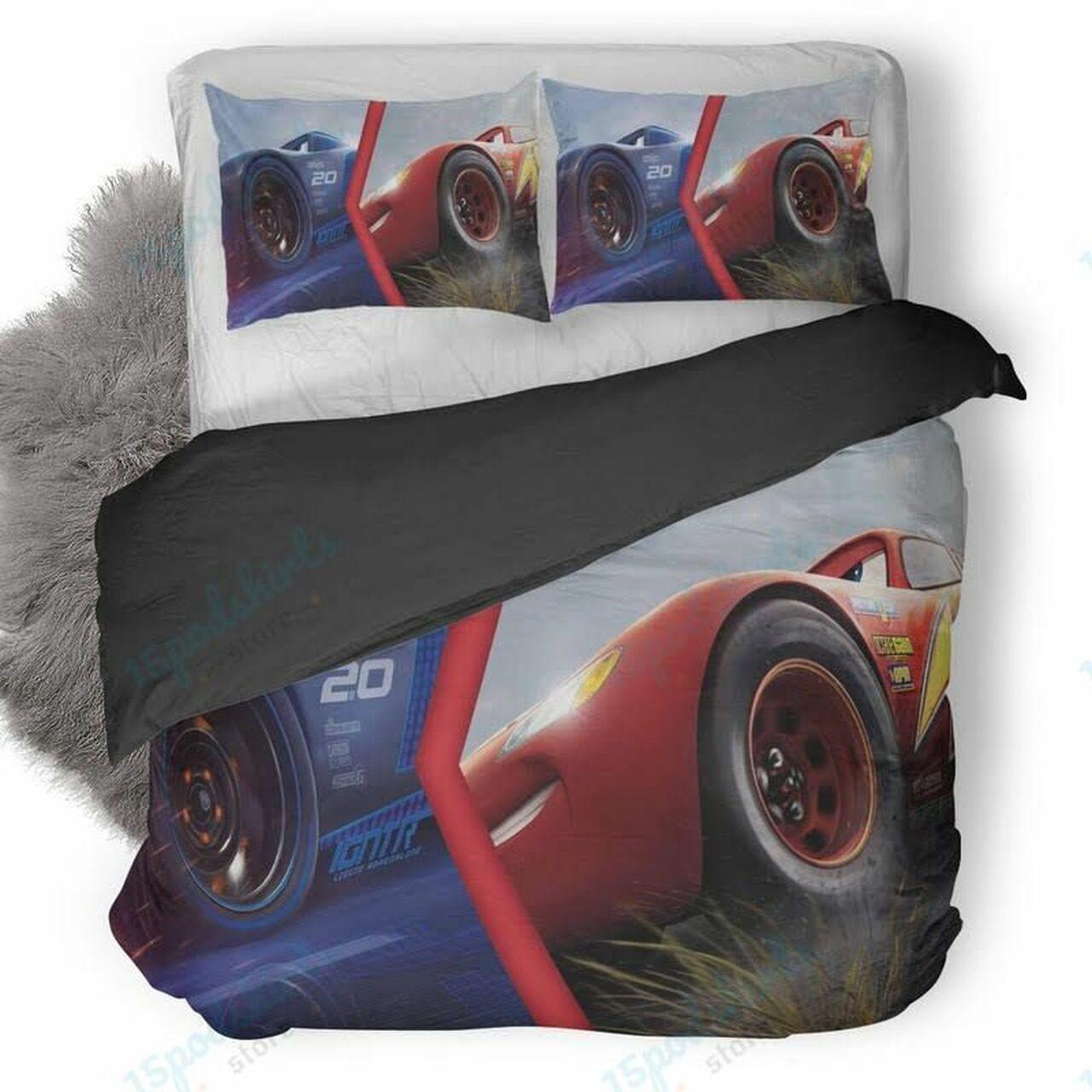 Disney Lightning Mcqueen Vs Jacksontorm Cars Beautiful Decor For Disney Fan Bedding Set Duvet Cover Meaningful Gift For Love