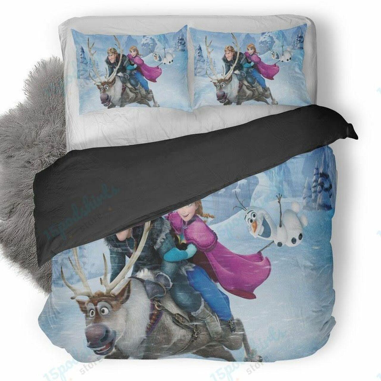 Disney Frozen Anna And Kristoff Driving A Donkey Beautiful Decor For Disney Fan Bedding Set Duvet Cover Meaningful Gift For Love