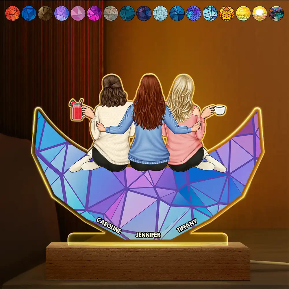 Besties Friends Sitting On The Moon Allleftout 3D Led Light Wooden Base