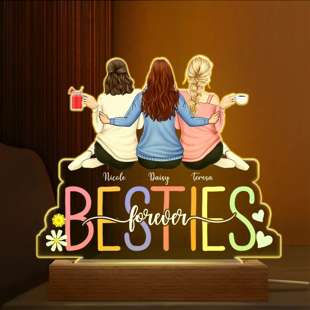 Besties Sisters Sitting Together Allleftout 3D Led Light Wooden Base