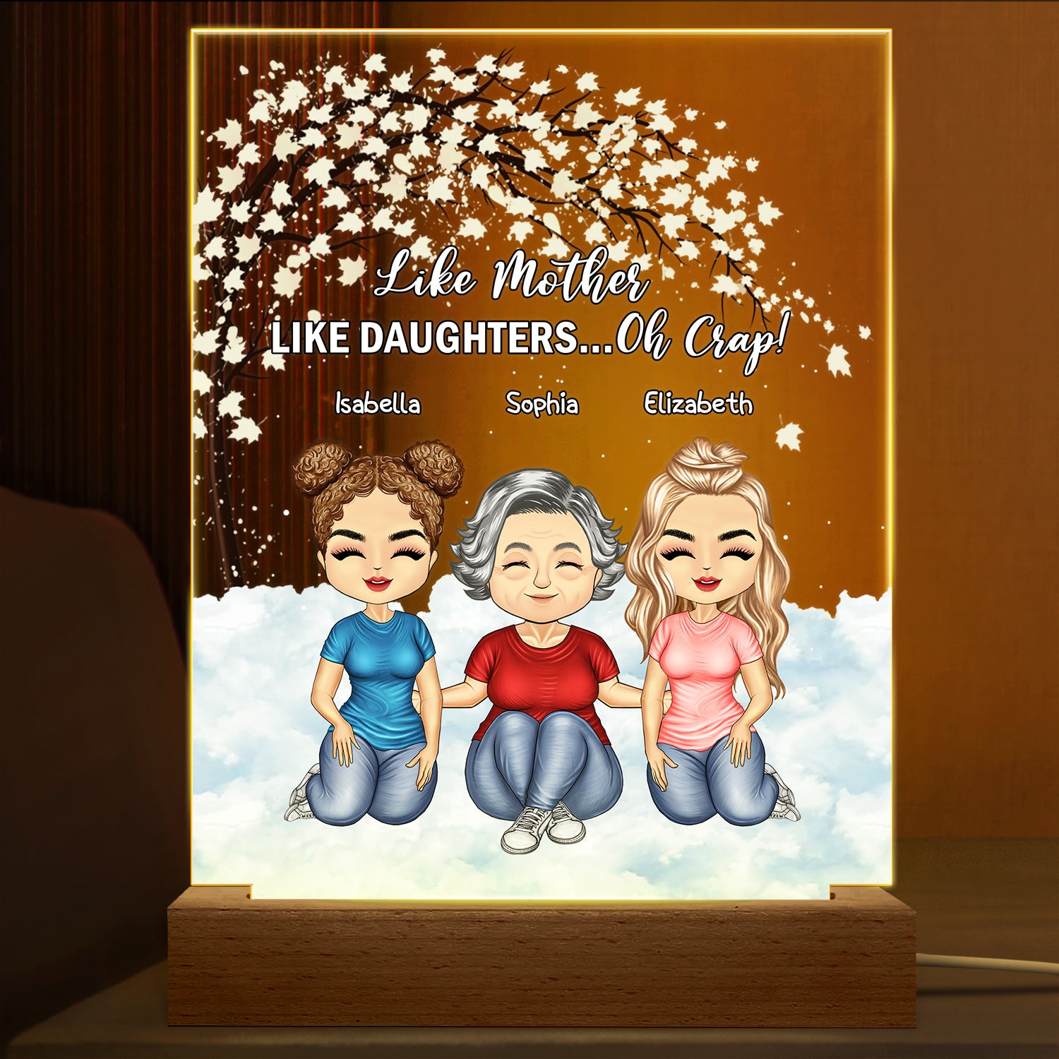 Like Mother Like Daughter Gift For Mother Daughter Allleftout 3D Led Light Wooden Base