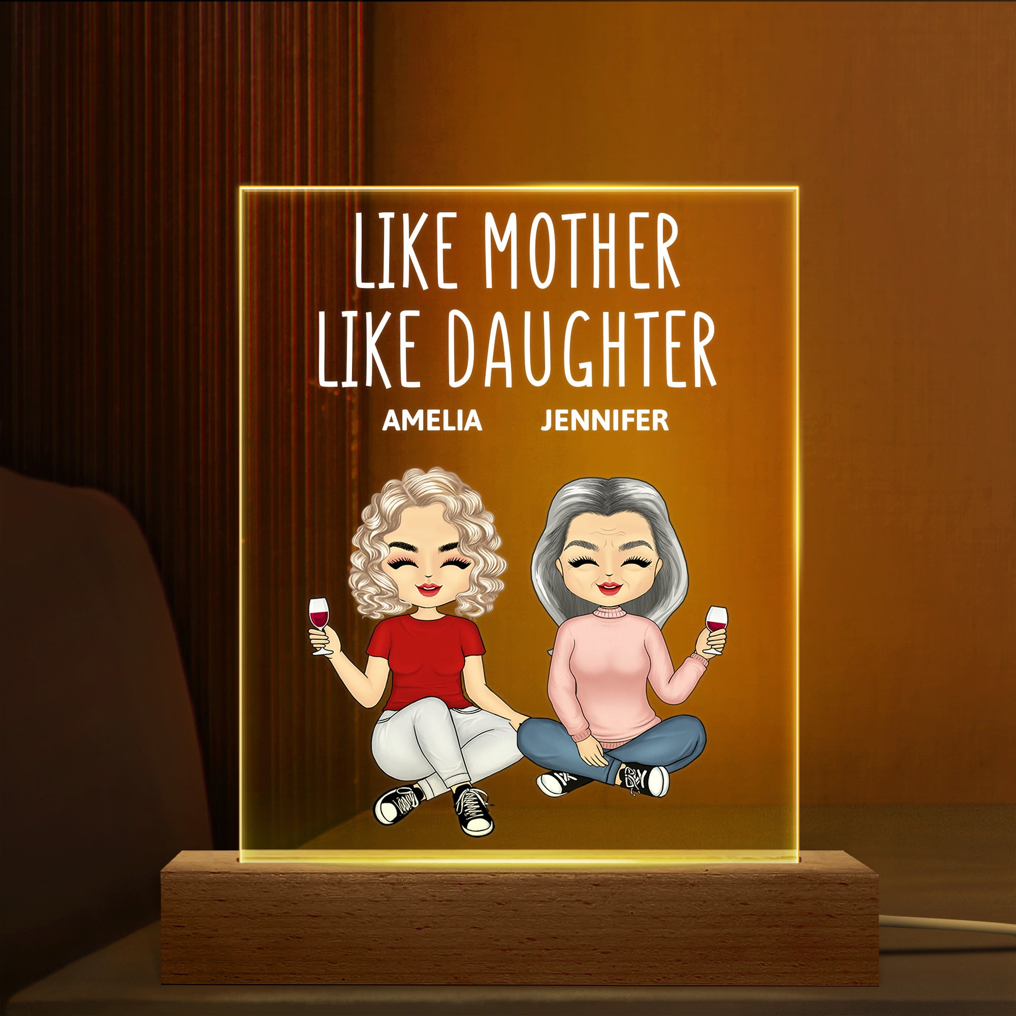 Like Mother Like Daughter Birthday, Loving Gift For Mom, Daughters Allleftout 3D Led Light Wooden Base