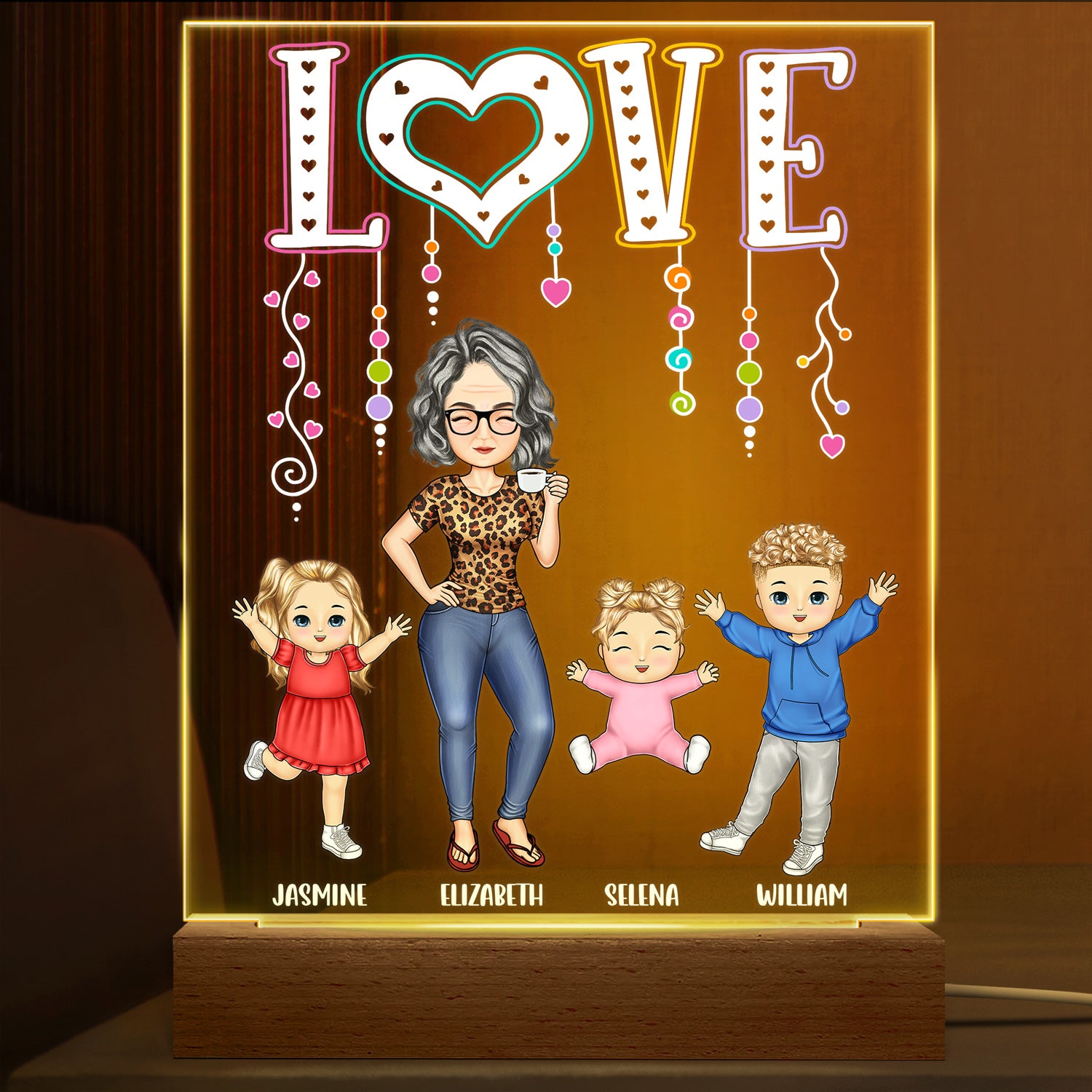 Love Grandma Mom Gift For Mother, Grandma Allleftout 3D Led Light Wooden Base