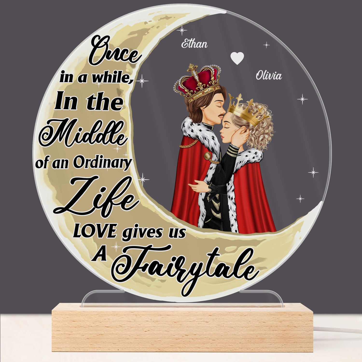 Love Gives Us A Fairytale Gift For Couple Allleftout 3D Led Light Wooden Base