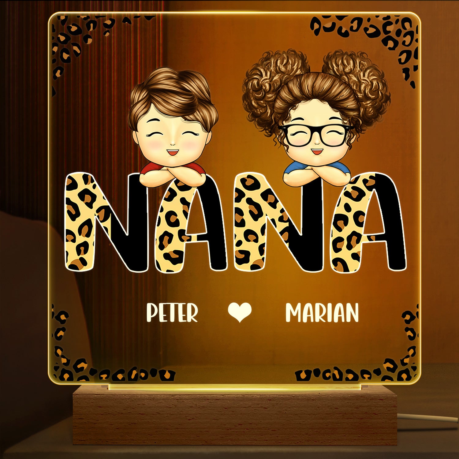 Leopard Nana Title Birthday, Loving Gift For Mom, Mother, Mama, Grandma, Grandmother Allleftout Custom 3D Led Light Wooden Base