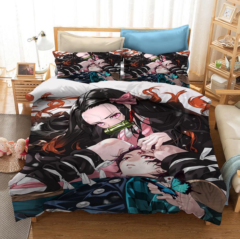 Demon Slayer Kimetsu no Yaiba Kochou Shinobu Giyu Tomioka Duvet Cover Quilt Cover Pillowcase Bedding Set