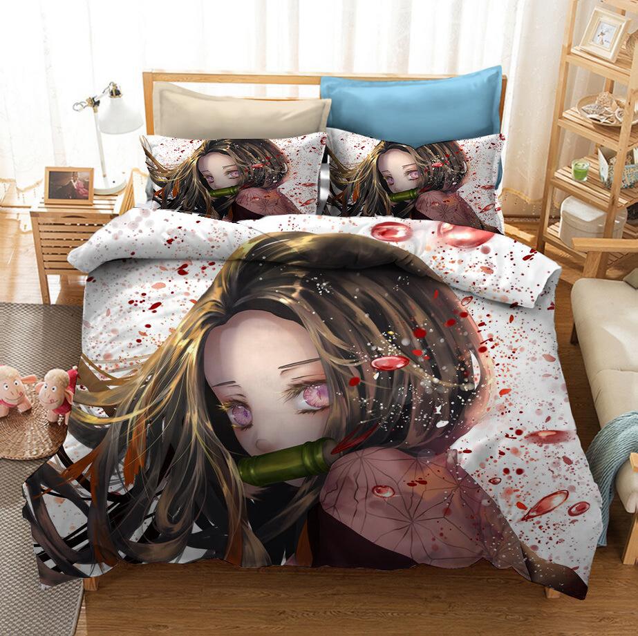 Demon Slayer Kimetsu no Yaiba Kochou Shinobu Nezuko Chan Duvet Cover Quilt Cover Pillowcase Bedding Set
