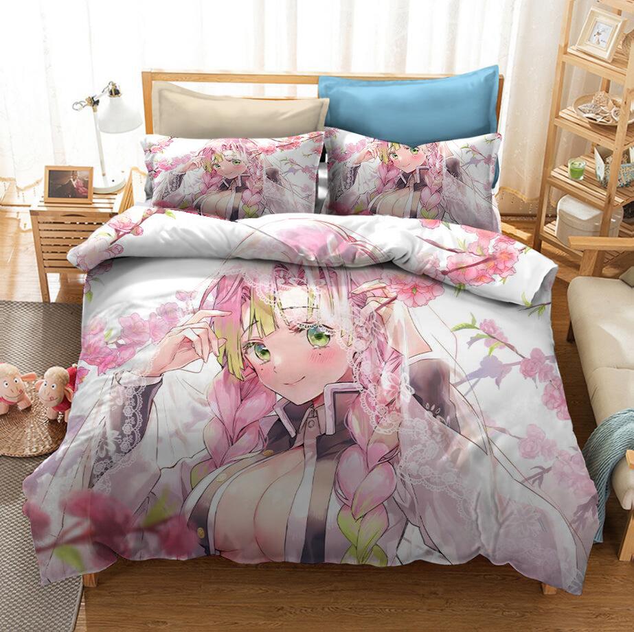 Demon Slayer Kimetsu no Yaiba Kochou Shinobu Mitsuri Kanroji Duvet Cover Quilt Cover Pillowcase Bedding Set