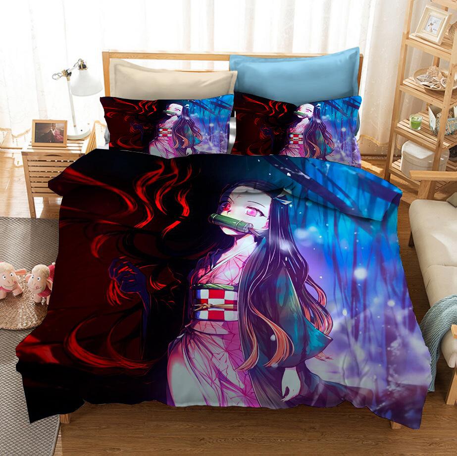 Demon Slayer Kimetsu no Yaiba Kochou Shinobu Nezukoo Duvet Cover Quilt Cover Pillowcase Bedding Set