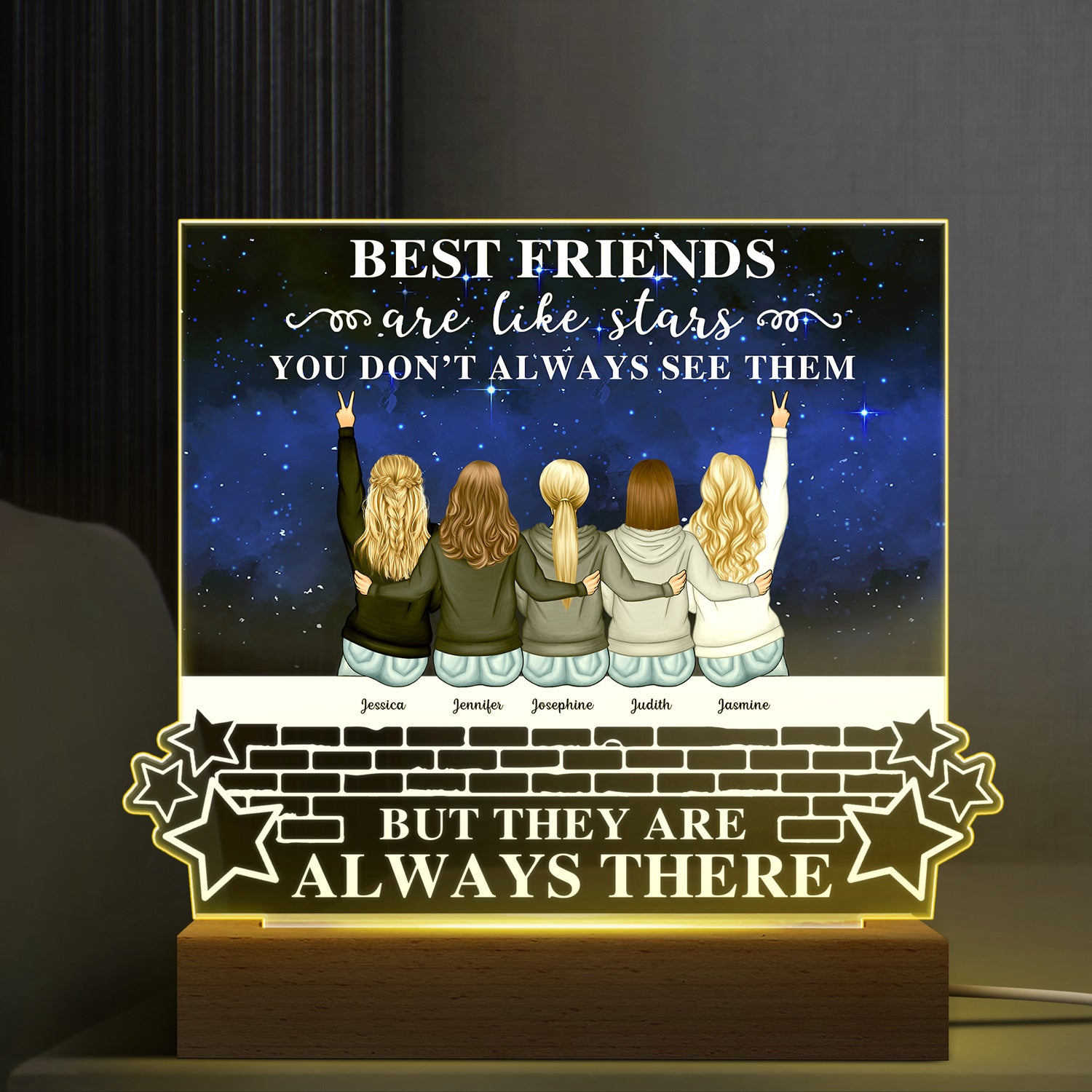 Like Stars Gift For Bestie Allleftout Custom 3D Led Light Wooden Base