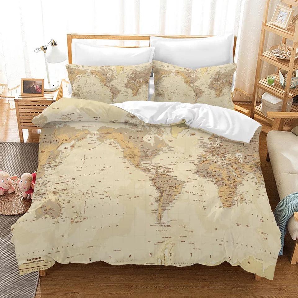 Map of the World #7 Duvet Cover Quilt Cover Pillowcase Bedding Set Home Bedroom Decor