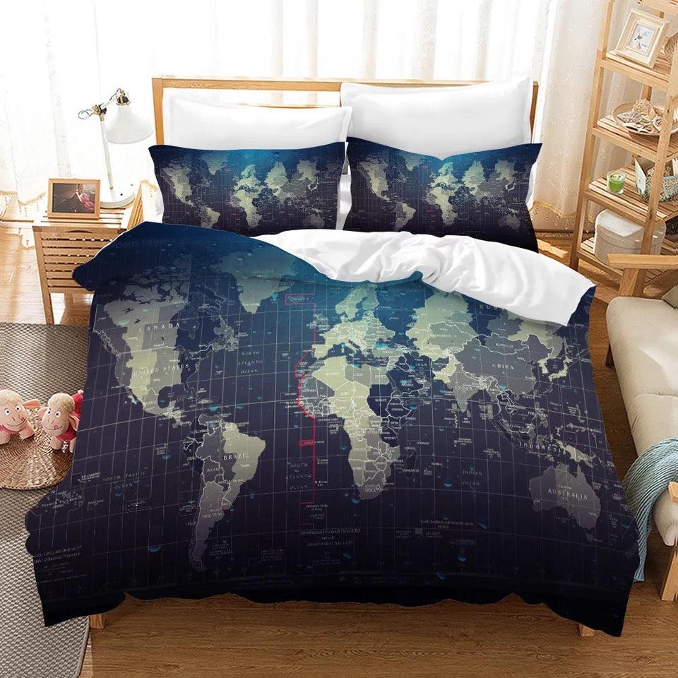 Map of the World #2 Duvet Cover Quilt Cover Pillowcase Bedding Set Home Bedroom Decor