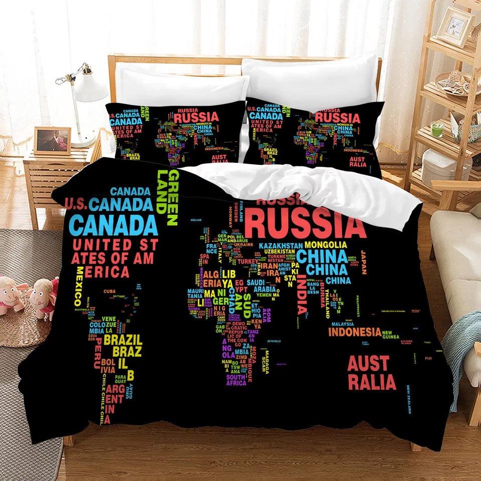 Map of the World #6 Duvet Cover Quilt Cover Pillowcase Bedding Set Home Bedroom Decor