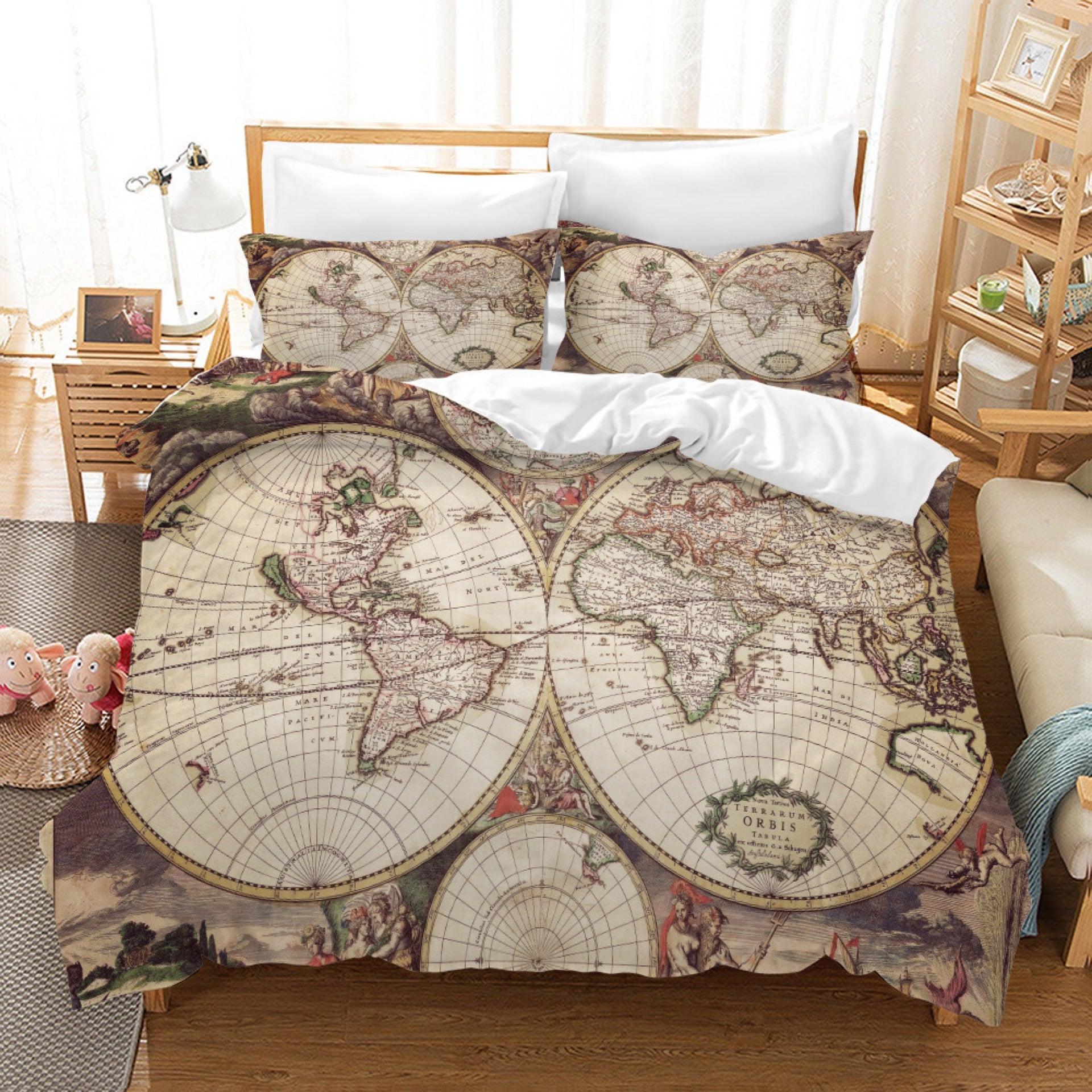 Map of the World #5 Duvet Cover Quilt Cover Pillowcase Bedding Set Home Bedroom Decor