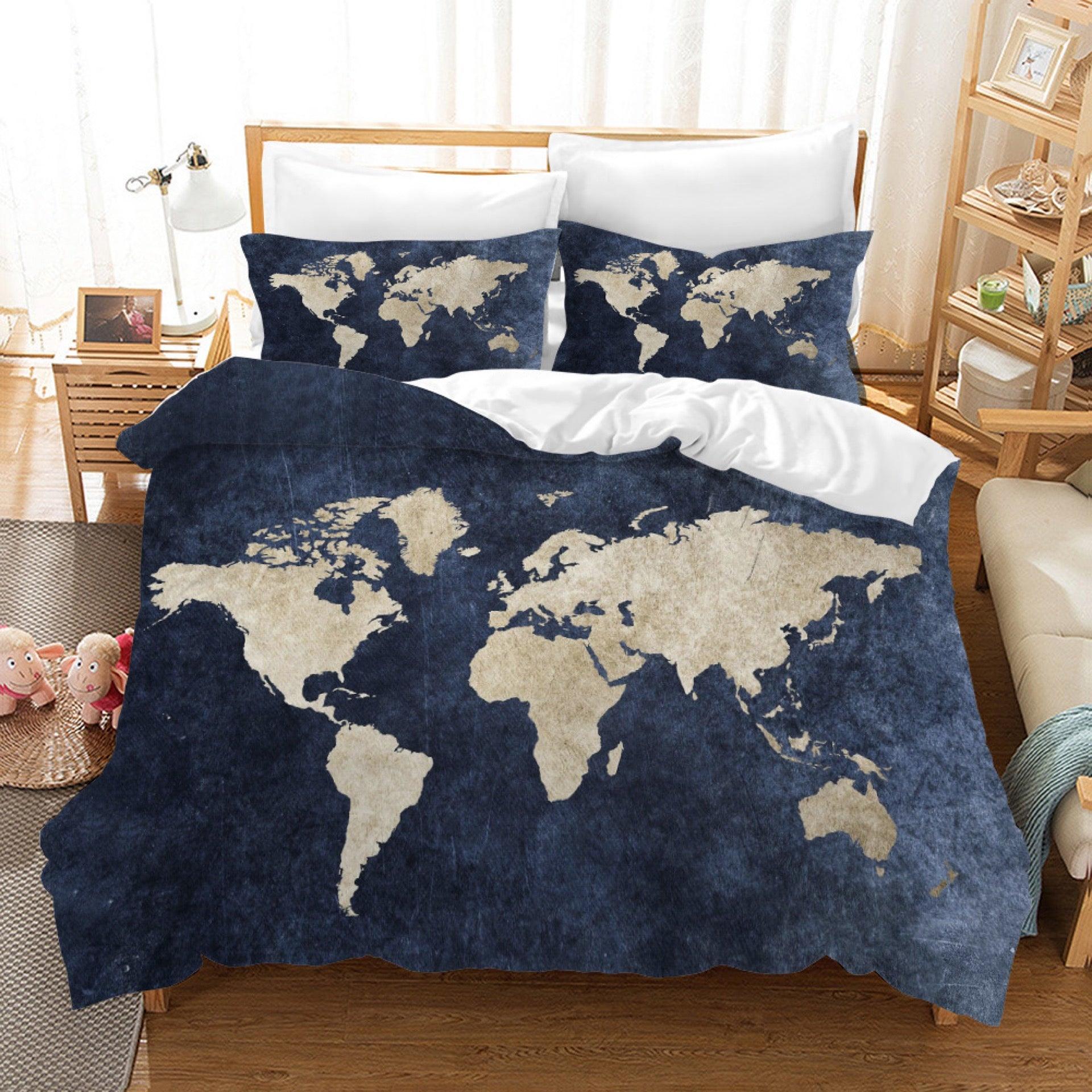 Map of the World #1 Duvet Cover Quilt Cover Pillowcase Bedding Set Home Bedroom Decor