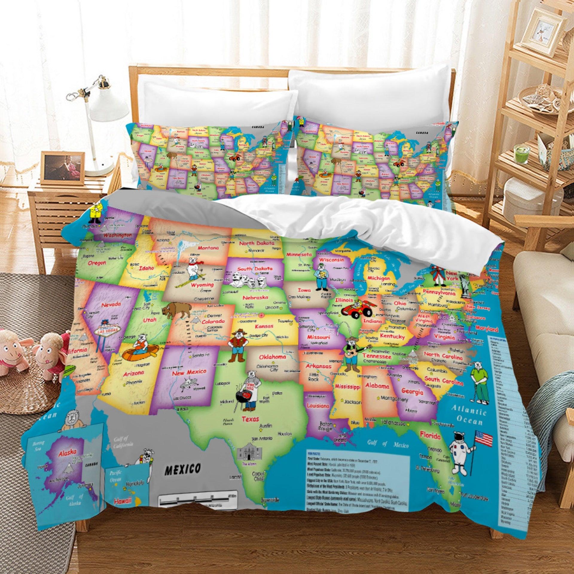 Map of the World #4 Duvet Cover Quilt Cover Pillowcase Bedding Set Home Bedroom Decor